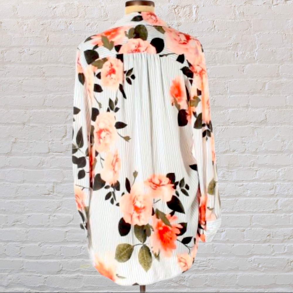 INC INTERNATIONAL STRIPED FLORAL ADJUSTABLE SIDE SLIT BLOUSE - Picture 11 of 11